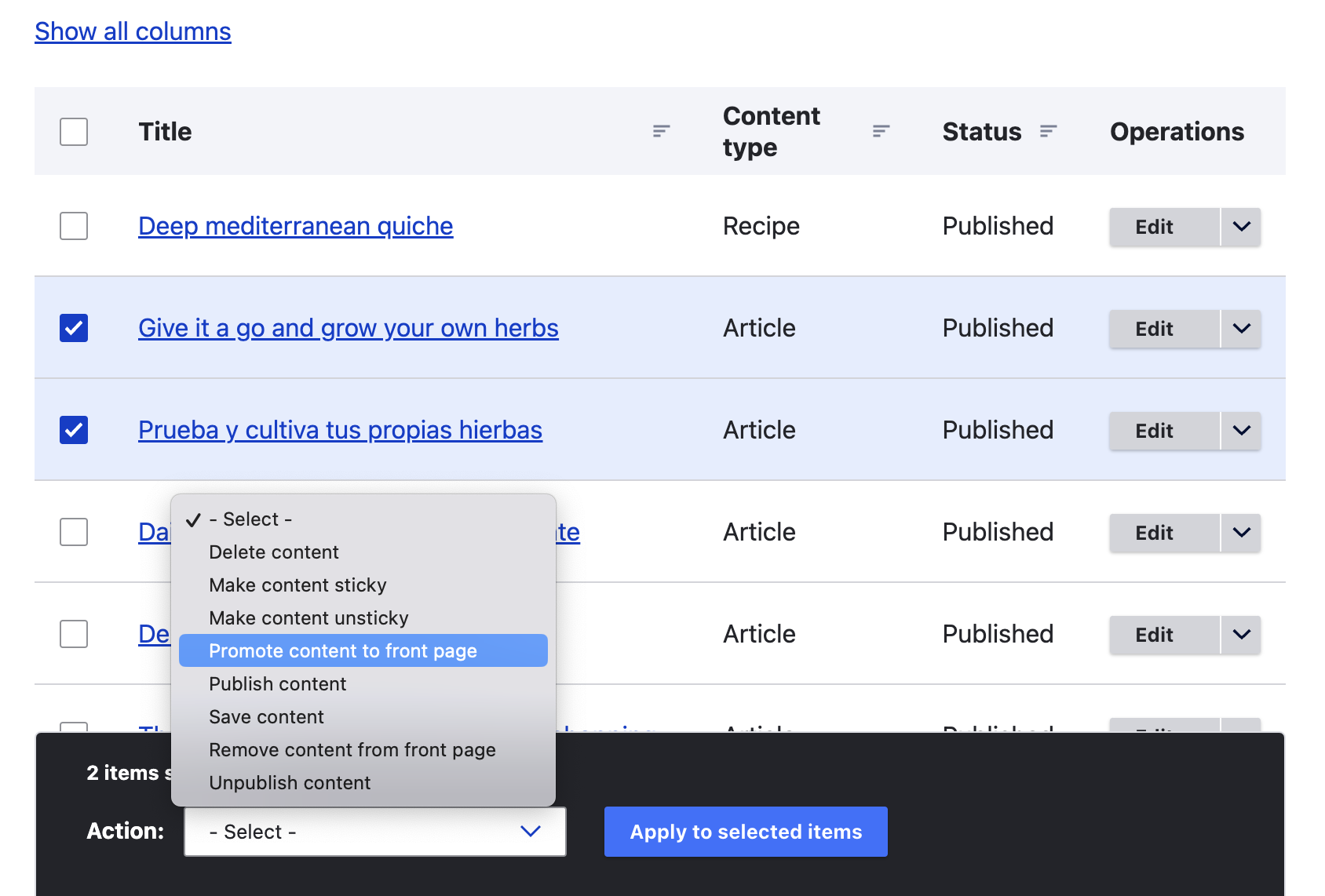 Bulk operations now use a floating action bar