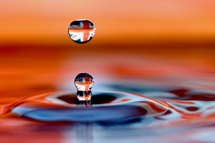 british flag reflection in water doplet