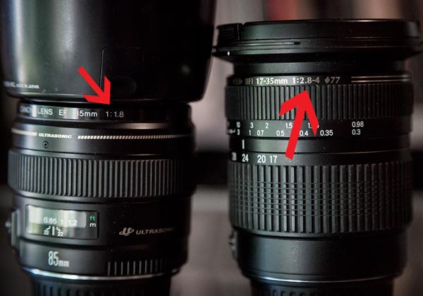 maximum aperture numbers on lenses