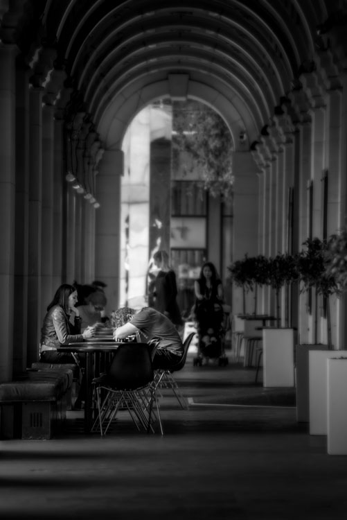 street scene people at tables