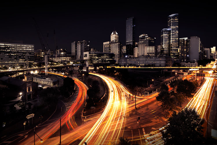 light trails urban landscape photography