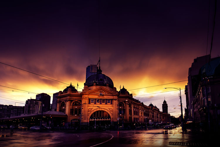 buildings at sunset