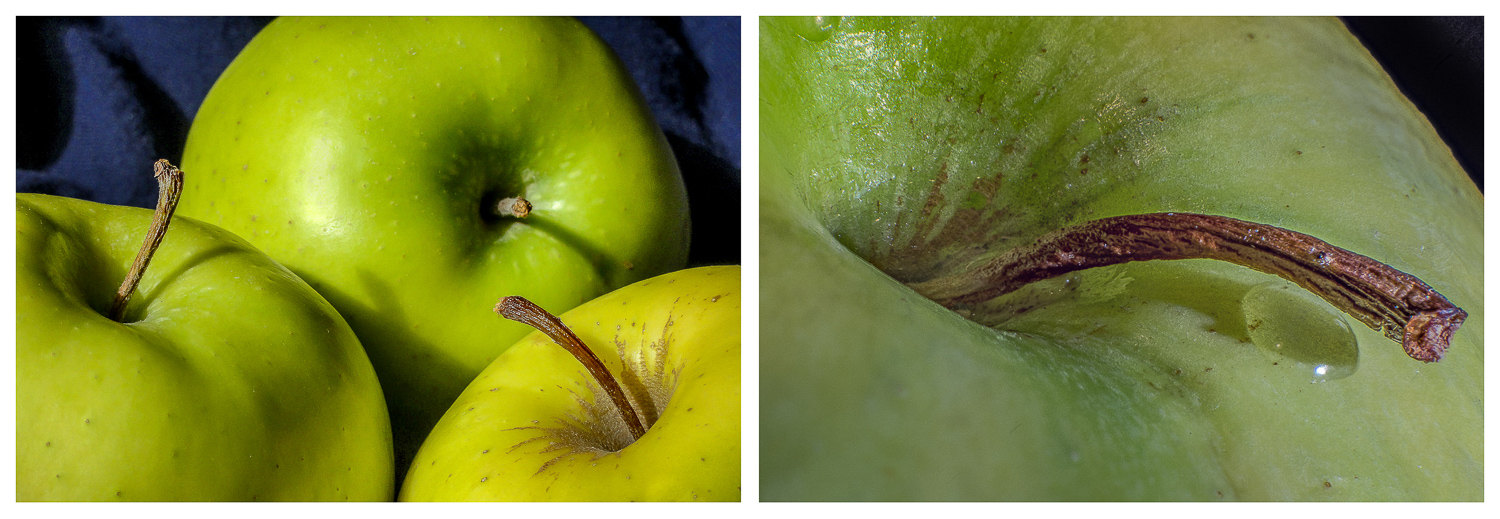 macro food photos of apples close up versus macro