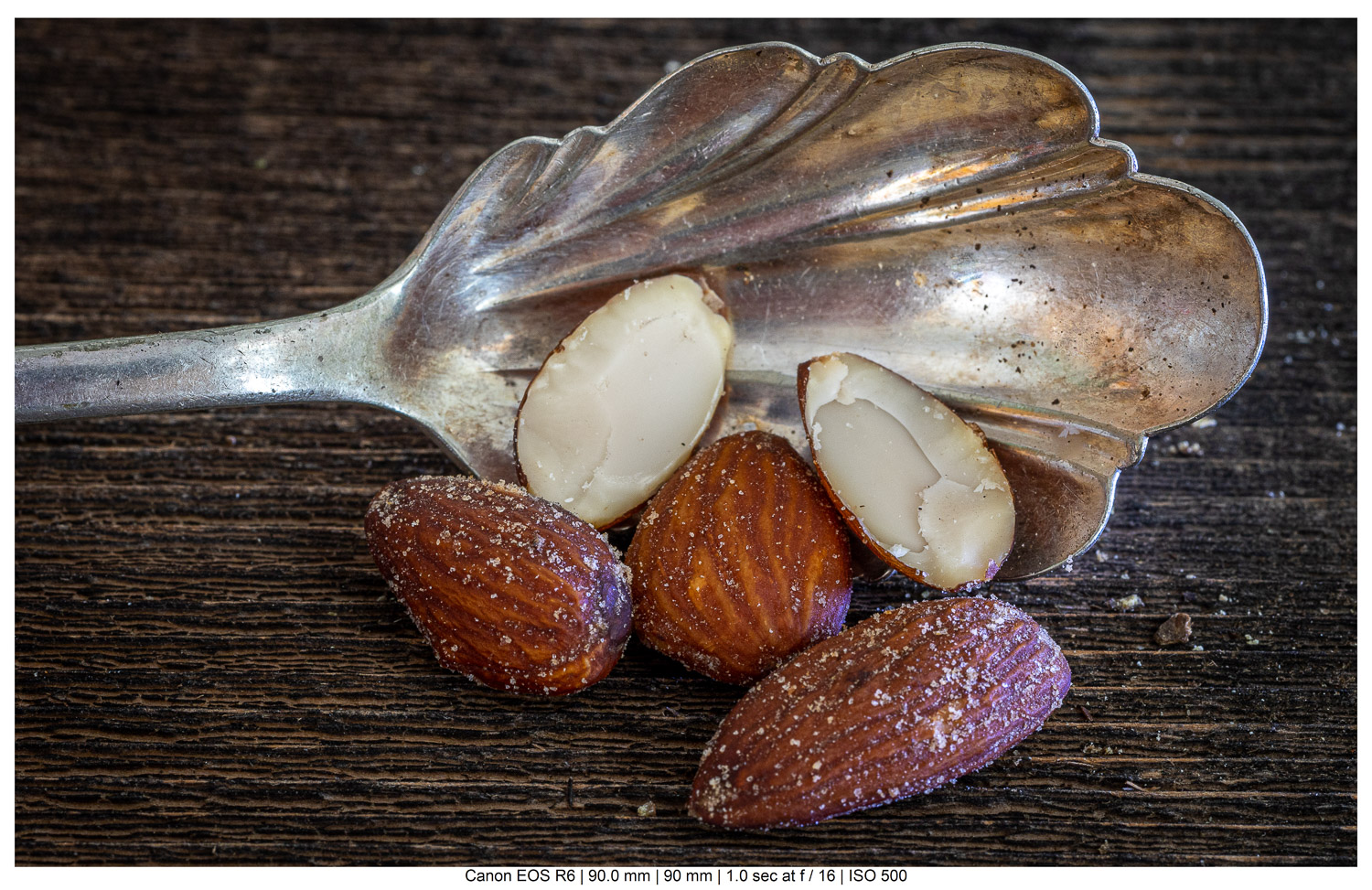 almonds and spoon food macro photography